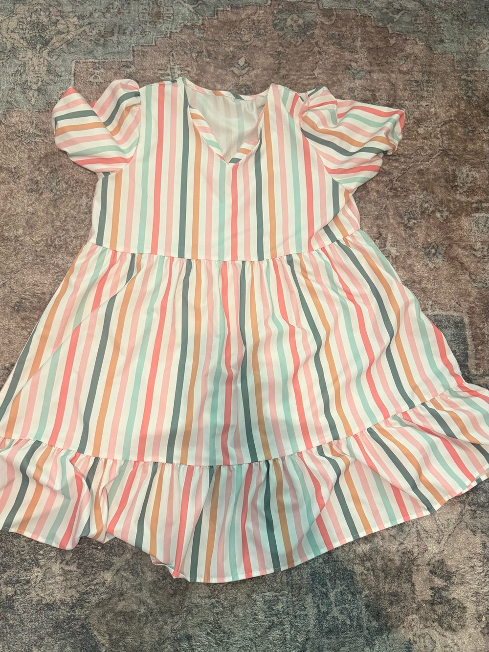 Striped Ruffle Hem Dress - Pastel Multi